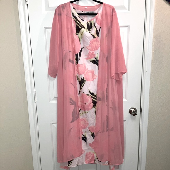 NWOT Women's Floral Print Round Neck Tank Dress&Sheer Coat 2-Piece Sz 5X (22/24) - Picture 2 of 11